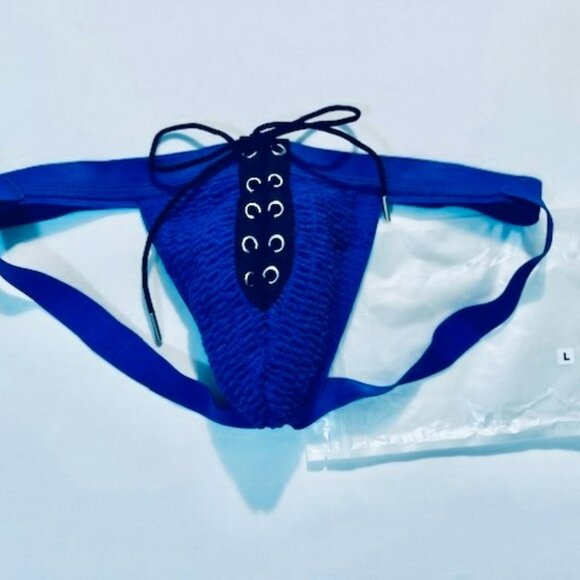 FIZX Mark by Undergear Solid Knit Lace-up Athletic Supporter/Jock- Blue / Black - Picture 4 of 13